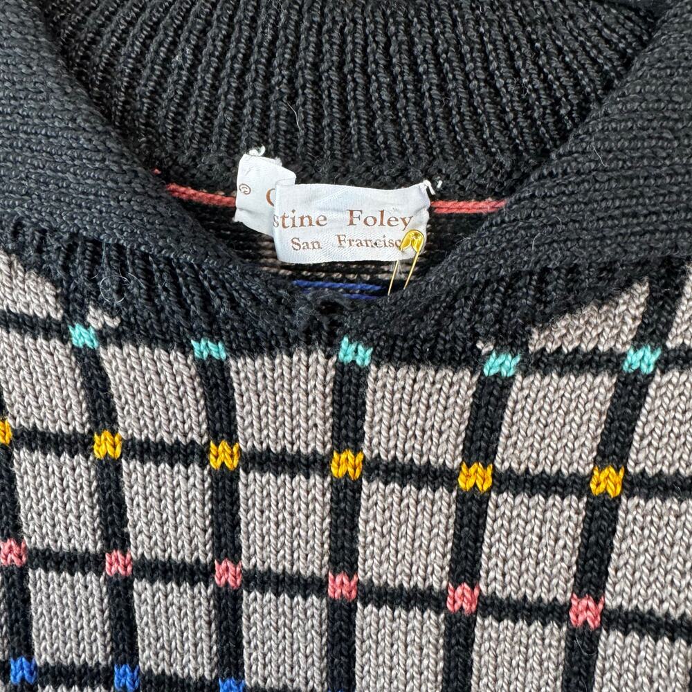 VINTAGE | CHRISTINE FOLEY 1980s GRID Cotton Collar Sweater Size S/M - Picture 4 of 5